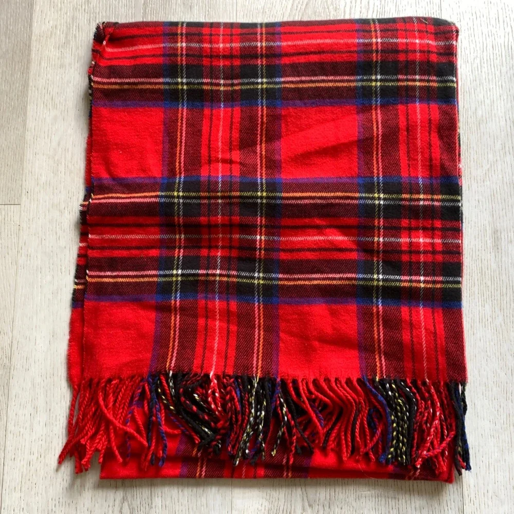 Unbranded Red Tartan Plaid Scarf Cashmere Feel Viscose Italy Design Fringe 72x27